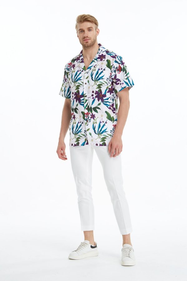 Men's Hawaiian Shirt - Polyester Purple Orchid Aloha Print Shirt - Image 7