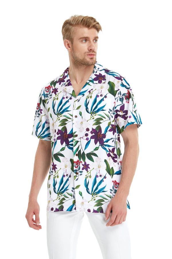 Men's Hawaiian Shirt - Polyester Purple Orchid Aloha Print Shirt - Image 8