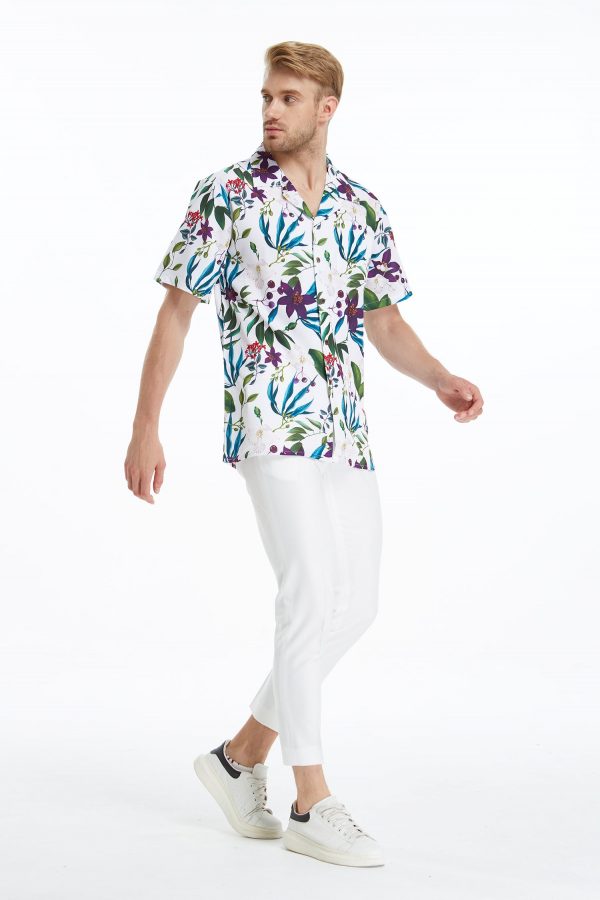 Men's Hawaiian Shirt - Polyester Purple Orchid Aloha Print Shirt - Image 9