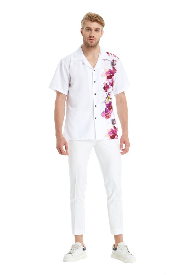 Men's Hawaiian Shirt - Polyester Watercolor Orchid Aloha Print Shirt - Image 2