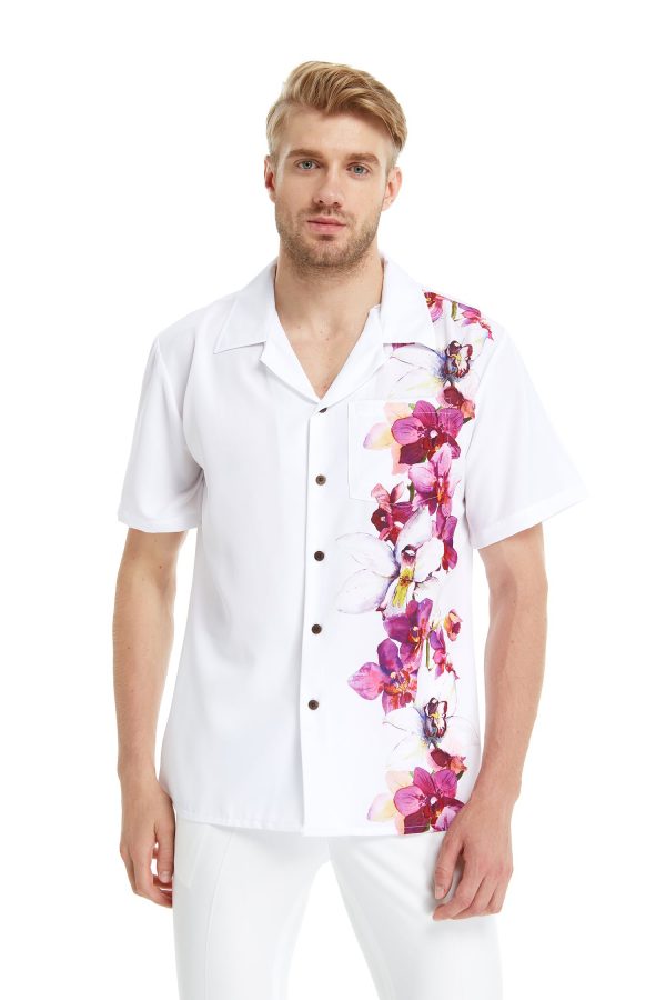 Men's Hawaiian Shirt - Polyester Watercolor Orchid Aloha Print Shirt