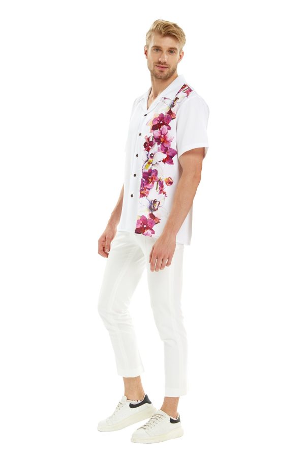 Men's Hawaiian Shirt - Polyester Watercolor Orchid Aloha Print Shirt - Image 4