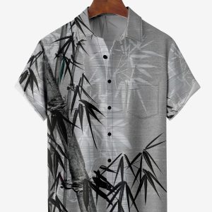 Men's Hawaiian Shirt - Bamboo Print Polyester Summer Casual Shirt