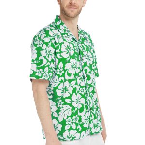 Men's Hawaiian Shirt - Polyester Vintage Hibiscus Green Aloha Print Shirt