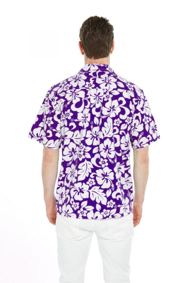 Men's Hawaiian Shirt - Polyester Vintage Hibiscus Purple Aloha Print Shirt - Image 2
