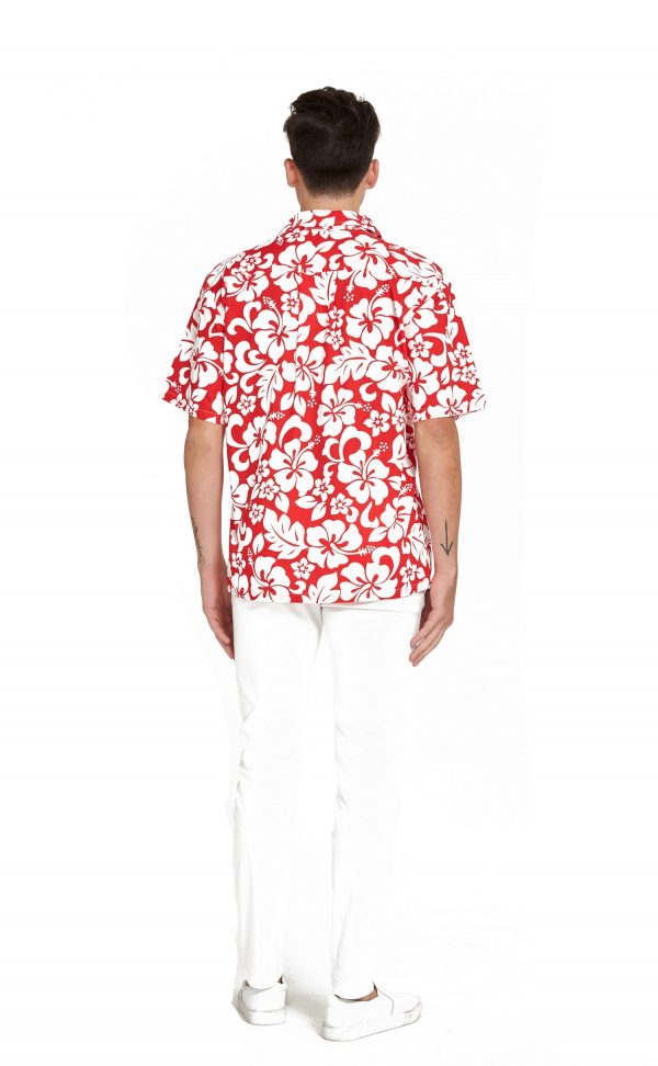 Men's Hawaiian Shirt - Polyester Vintage Hibiscus Red Aloha Print Shirt - Image 2