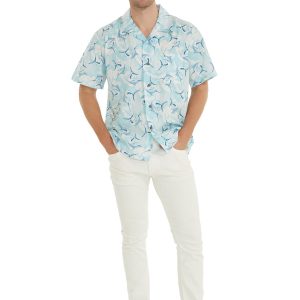 Men's Hawaiian Shirt - Polyester Marlin Blue Aloha Print Shirt