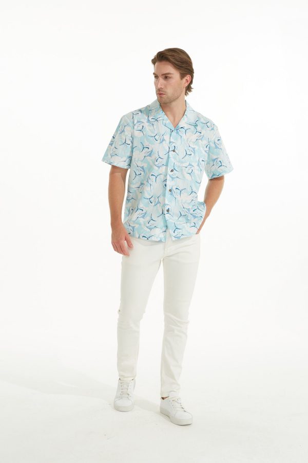 Men's Hawaiian Shirt - Polyester Marlin Blue Aloha Print Shirt - Image 2