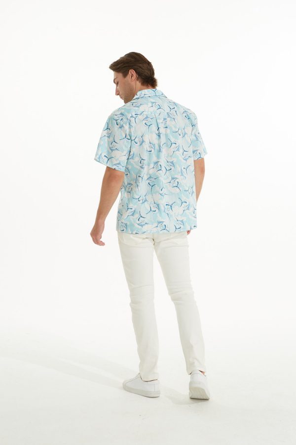 Men's Hawaiian Shirt - Polyester Marlin Blue Aloha Print Shirt - Image 3