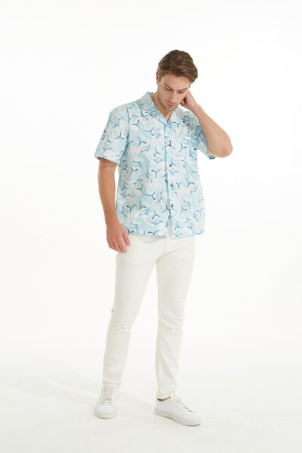 Men's Hawaiian Shirt - Polyester Marlin Blue Aloha Print Shirt - Image 4