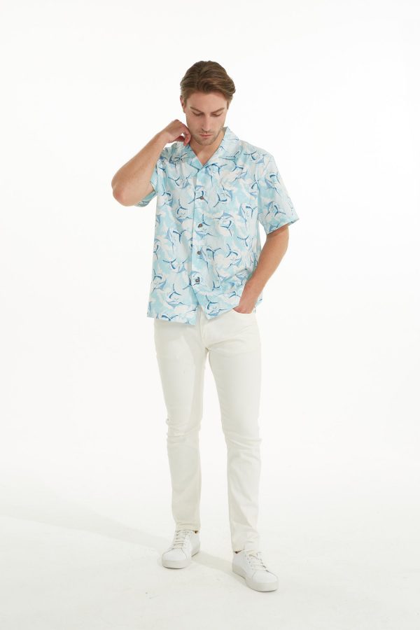 Men's Hawaiian Shirt - Polyester Marlin Blue Aloha Print Shirt - Image 5