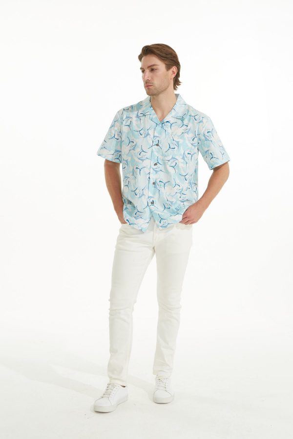 Men's Hawaiian Shirt - Polyester Marlin Blue Aloha Print Shirt - Image 6