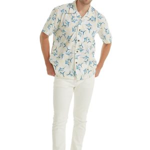 Men's Hawaiian Shirt - Polyester Marlin Yellow Aloha Print Shirt