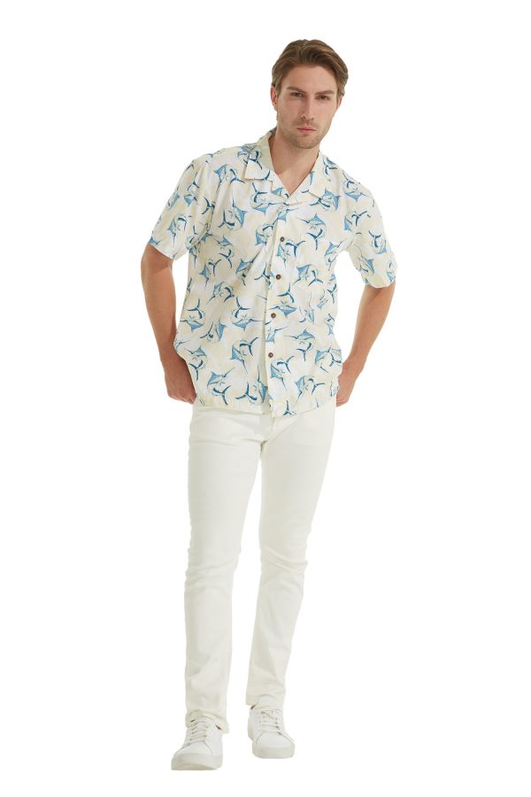 Men's Hawaiian Shirt - Polyester Marlin Yellow Aloha Print Shirt