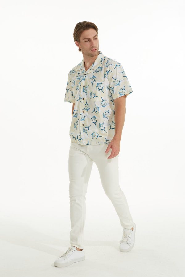 Men's Hawaiian Shirt - Polyester Marlin Yellow Aloha Print Shirt - Image 4