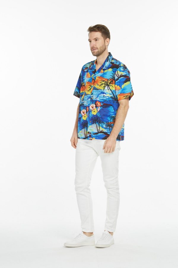 Men's Hawaiian Shirt - Polyester Dolphin Sunset Blue Aloha Print Shirt - Image 5