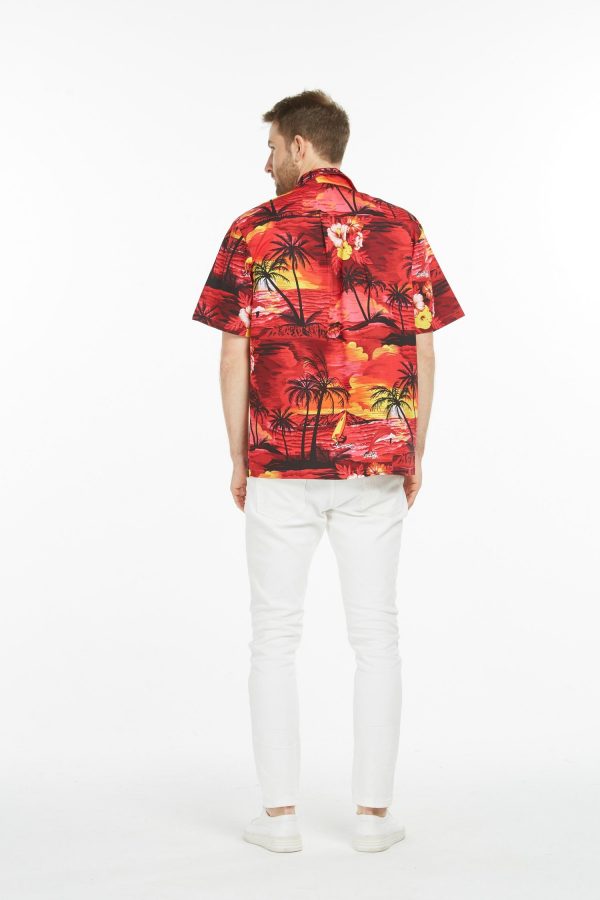 Men's Hawaiian Shirt - Polyester Dolphin Sunset Red Aloha Print Shirt - Image 2