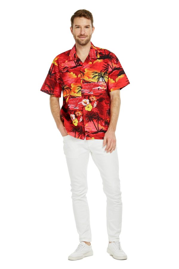 Men's Hawaiian Shirt - Polyester Dolphin Sunset Red Aloha Print Shirt - Image 4