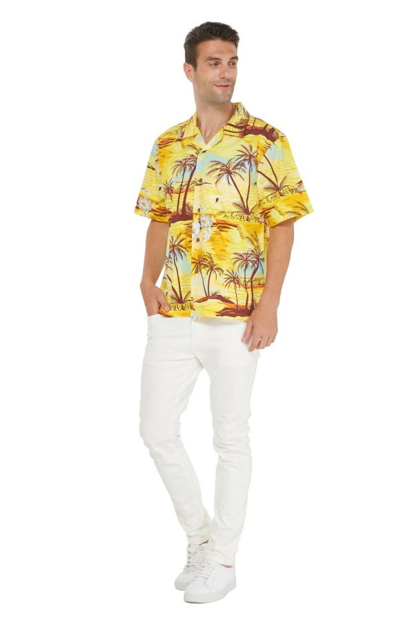 Men's Hawaiian Shirt - Polyester Dolphin Sunset Yellow Aloha Print Shirt - Image 3