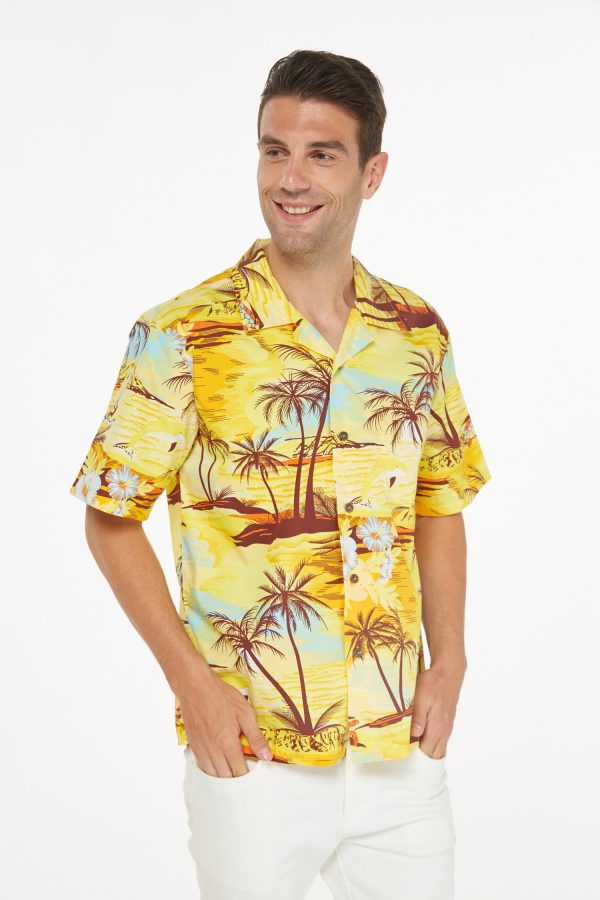 Men's Hawaiian Shirt - Polyester Dolphin Sunset Yellow Aloha Print Shirt - Image 5