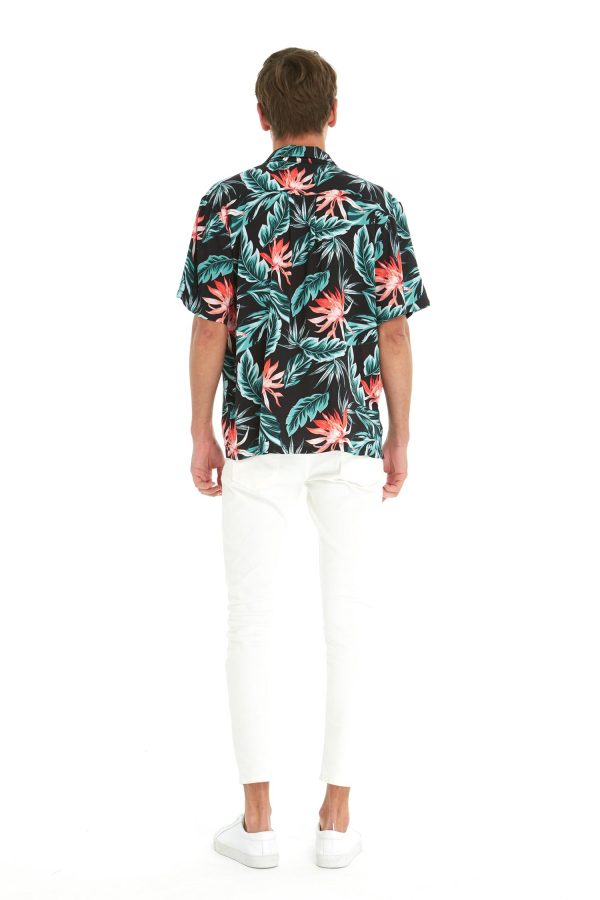 Men's Hawaiian Shirt - Polyester Blooming Lily Black Aloha Print Shirt - Image 2