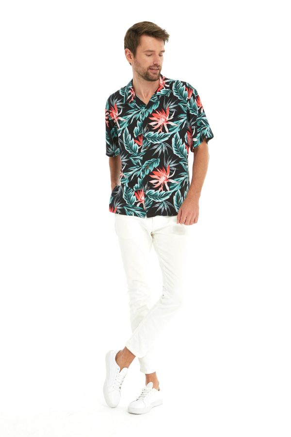 Men's Hawaiian Shirt - Polyester Blooming Lily Black Aloha Print Shirt - Image 4