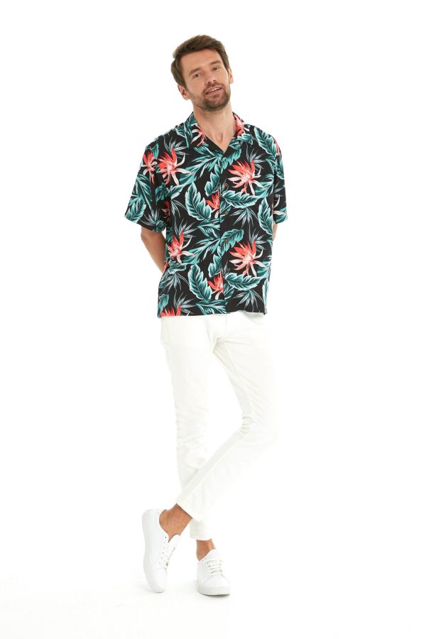 Men's Hawaiian Shirt - Polyester Blooming Lily Black Aloha Print Shirt - Image 5