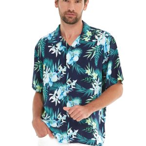 Men's Hawaiian Shirt - Polyester Orchid Breeze Aloha Print Shirt