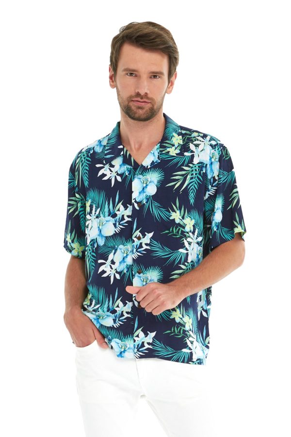 Men's Hawaiian Shirt - Polyester Orchid Breeze Aloha Print Shirt