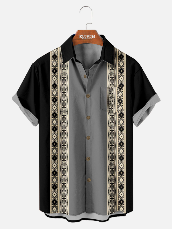 Men's Hawaiian Shirt - Geometric Stripes Pattern Casual Polyester Summer Shirt