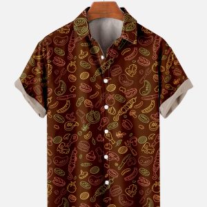 Men's Hawaiian Shirt - BBQ Print Moisture-Wicking Polyester Summer Shirt