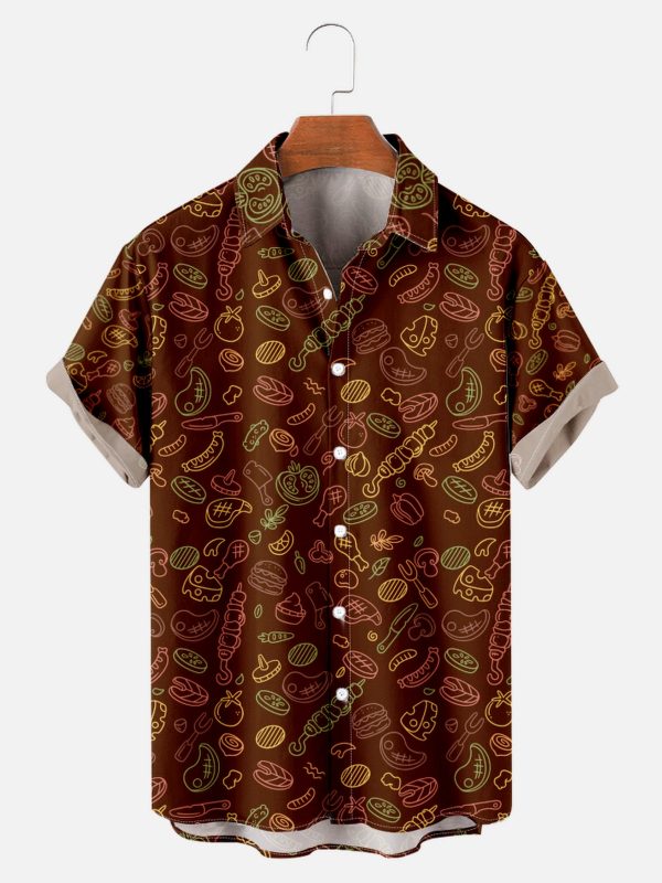 Men's Hawaiian Shirt - BBQ Print Moisture-Wicking Polyester Summer Shirt
