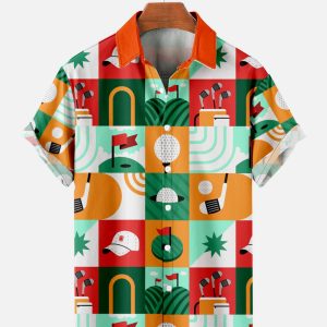 Men's Hawaiian Shirt - Golf Icon Print Polyester Casual Summer Shirt
