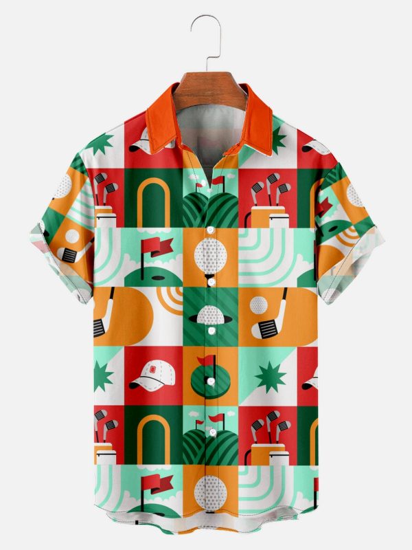 Men's Hawaiian Shirt - Golf Icon Print Polyester Casual Summer Shirt