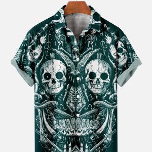 Men's Hawaiian Shirt - Gothic Skulls of Skulls Print Polyester Dark Fantasy Summer Shirt
