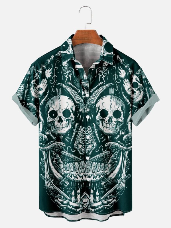 Men's Hawaiian Shirt - Gothic Skulls of Skulls Print Polyester Dark Fantasy Summer Shirt