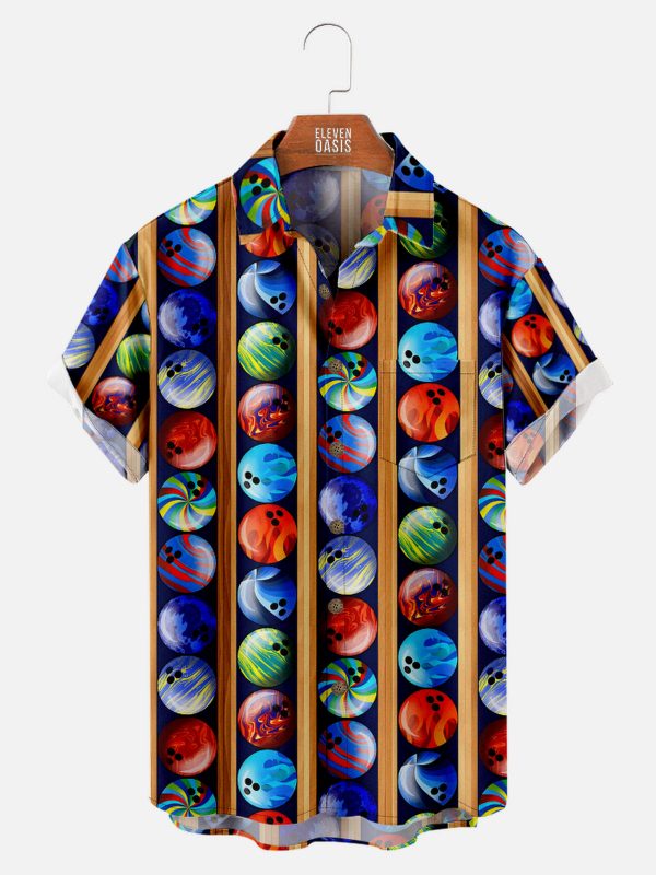 Men's Hawaiian Shirt - Colorful Bowling Balls Print Polyester Casual Summer Shirt