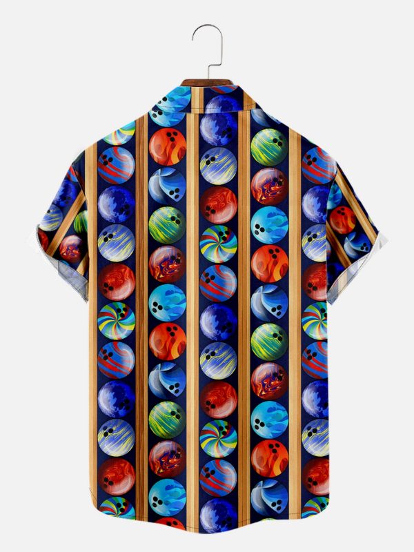 Men's Hawaiian Shirt - Colorful Bowling Balls Print Polyester Casual Summer Shirt - Image 2