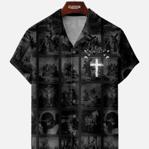 Men's Hawaiian Shirt - Jesus Cross Biblical Art Faith-Inspired Polyester Casual Summer Shirt