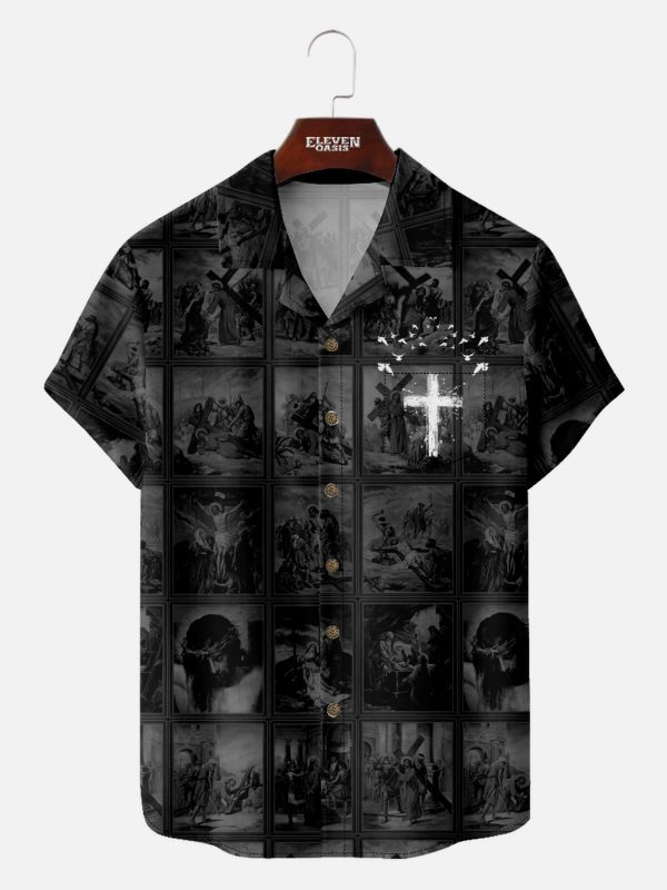 Men's Hawaiian Shirt - Jesus Cross Biblical Art Faith-Inspired Polyester Casual Summer Shirt