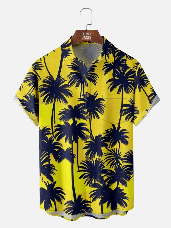 Men's Hawaiian Shirt - Tropical Palm Tree Print Polyester Summer Casual Shirt