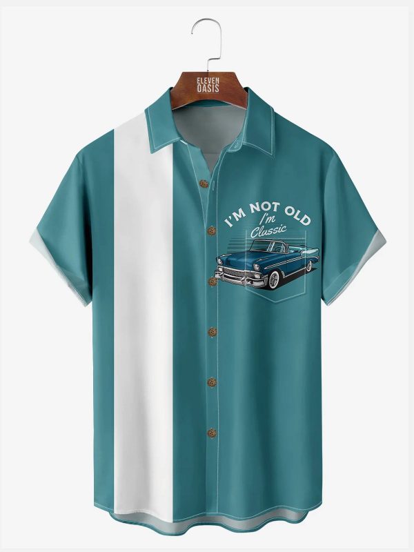 Men's Hawaiian Shirt - Classic Car Print Retro Bowling Style Summer Shirt