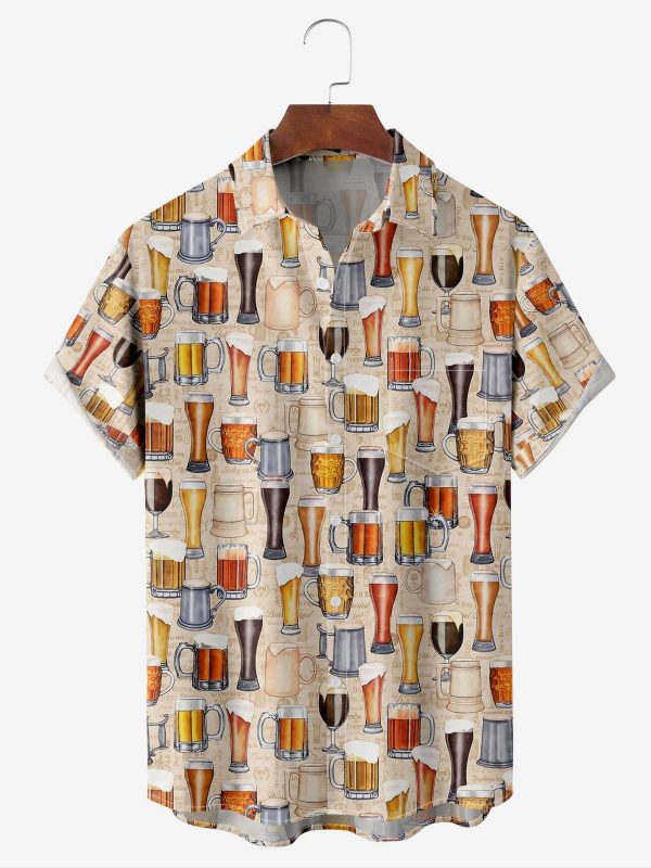 Men's Hawaiian Shirt - Assorted Beer Bottles Print Polyester Casual Summer Shirt