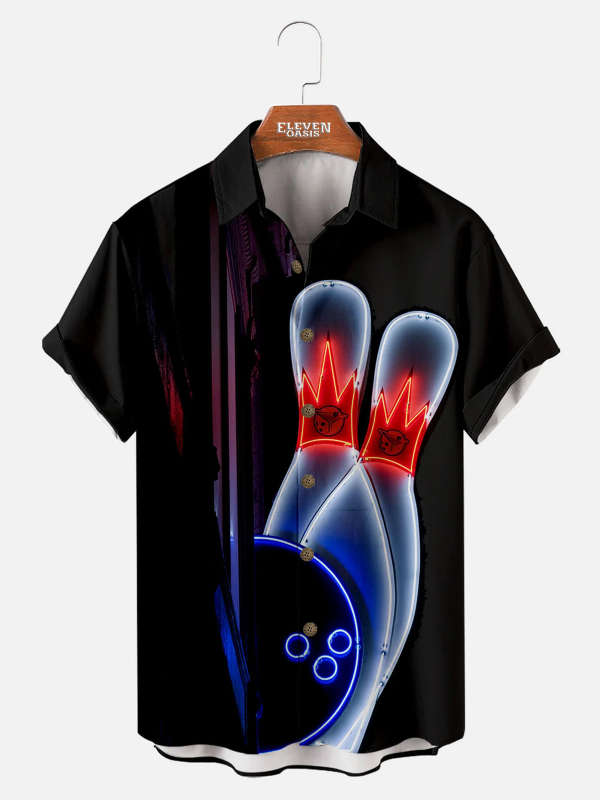 Men's Hawaiian Shirt - Bowling Print Retro Casual Polyester Summer Shirt