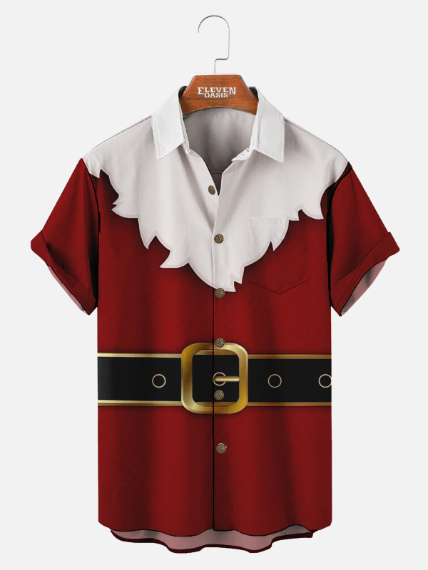 Men's Hawaiian Shirt - Funny Santa Costume Print Casual Christmas Shirt