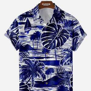 Men's Hawaiian Shirt - Island Holiday Palm Tree Leaf Print Polyester Vacation Shirt