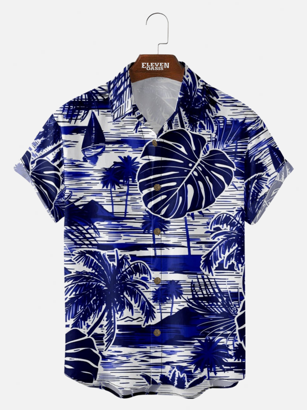 Men's Hawaiian Shirt - Island Holiday Palm Tree Leaf Print Polyester Vacation Shirt