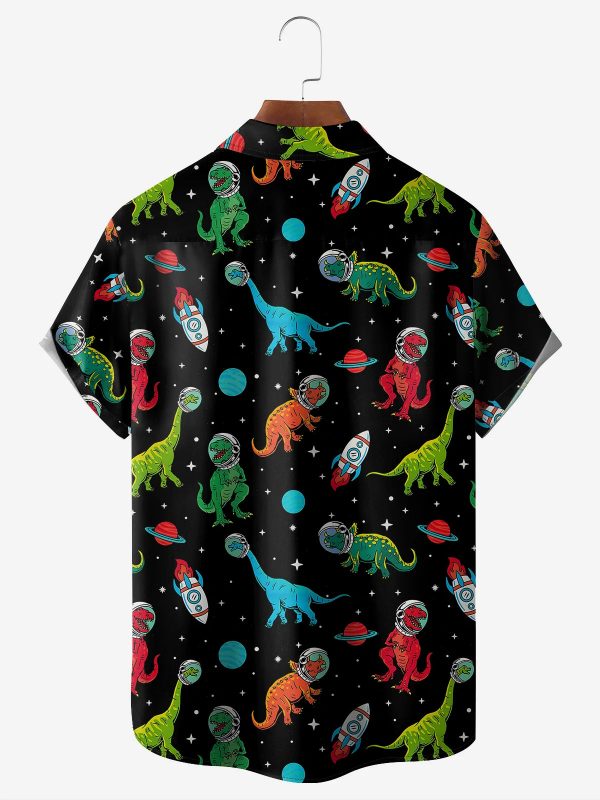 Men's Hawaiian Shirt - Space Dinosaur Galaxy Print Polyester Quirky Casual Summer Shirt - Image 2