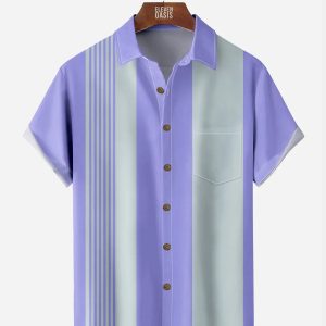 Men's Hawaiian Shirt - Basic Striped Bowling Style Casual Polyester Summer Shirt