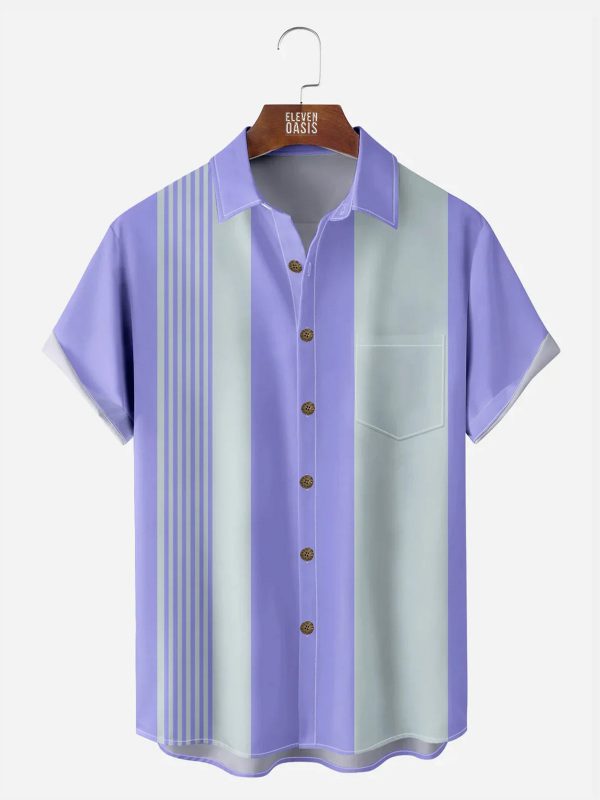 Men's Hawaiian Shirt - Basic Striped Bowling Style Casual Polyester Summer Shirt